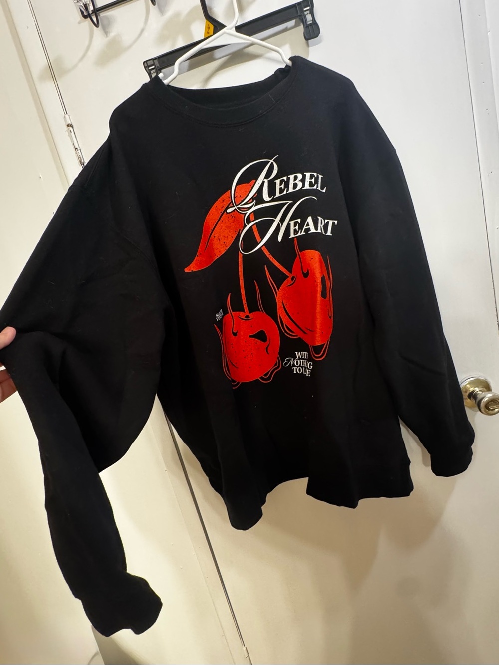 Rebel Heart Black Sweatshirt with Red Cherry Graphic